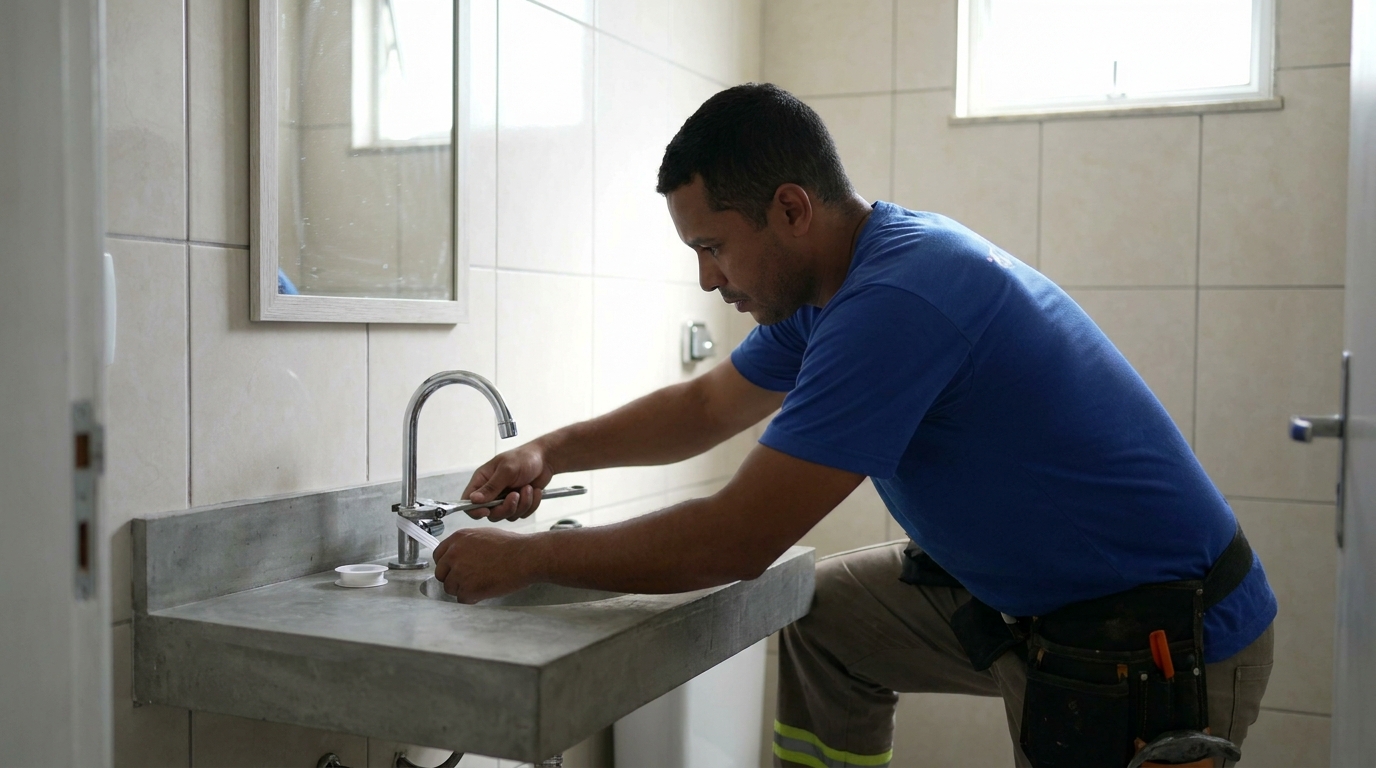 Encanador instalando torneira em Manaus‑AM