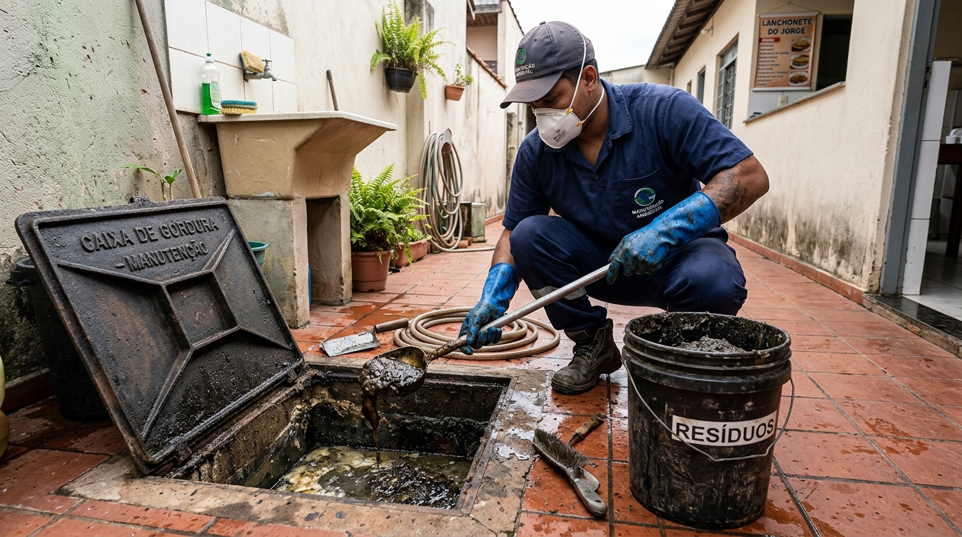 Remoção de resíduos da caixa de gordura em Manaus‑AM